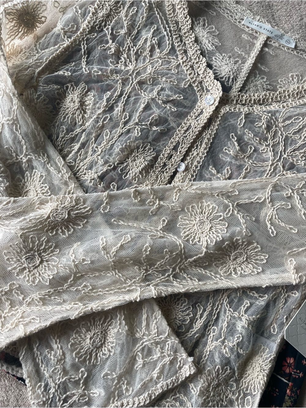 Altar'd State Cream Lace Sheer Cardigan